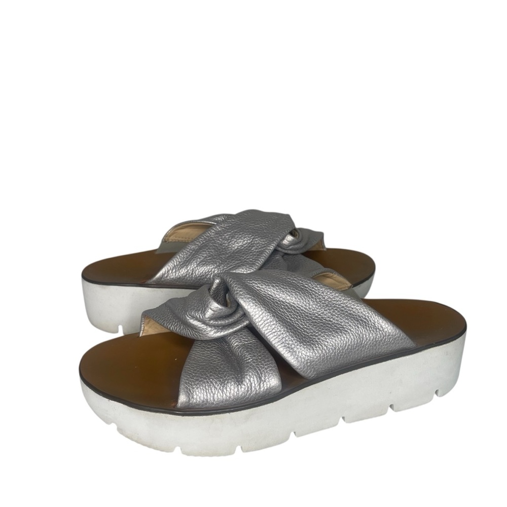 Paul Green Alicia Metallic Silver Knotted Wedge Slides Size 5.5